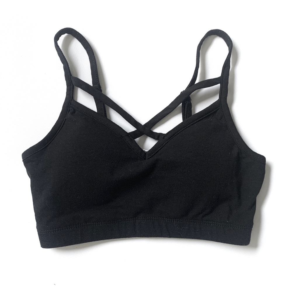 NWOT Black Strappy Criss Cross Caged Bra Crop Top - Picture 2 of 9